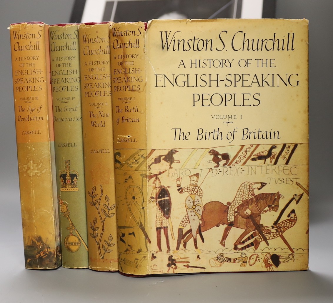 Churchill, W. History of the English Speaking People, 1st Edition 1956, and a photo of Churchill with facsimile signature